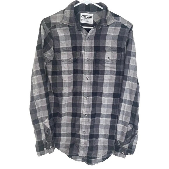 Mountain Khakis Flannel Shirt Mens Small Button Up Shirt Black Gray Plaid - Picture 1 of 8